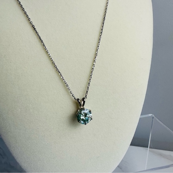 Aqua Blue Moissanite Solitaire Pendant - 2 CT - 925 Silver - Picture 4 of 12